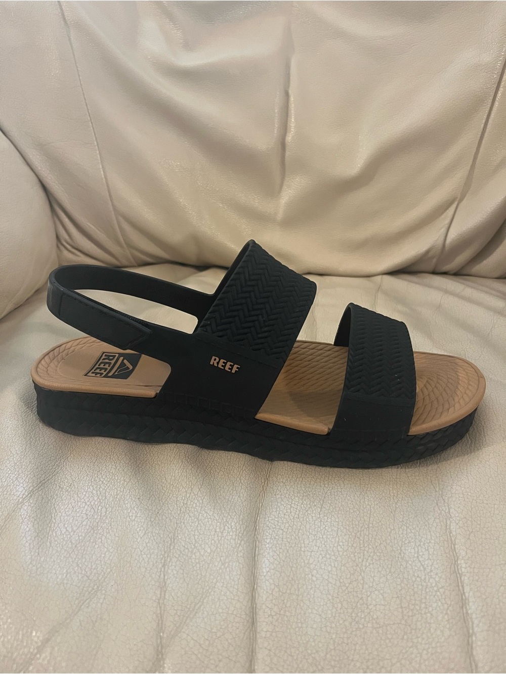 Reef Black Slingback Double-Strap Sandal with Tan Footbed
